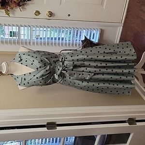 NEW DIRECTIONS light aqua brown polka dot sleeveless fit & flare dress 10 EUC